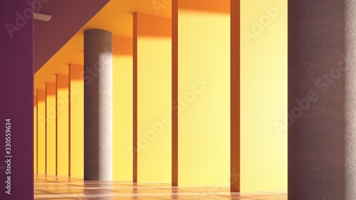 Architectural construction  bright building  metro  hallway in sun light - 3d  render. Simple  trendy architectural illustration for advertising  business  presentations  wallpapers.