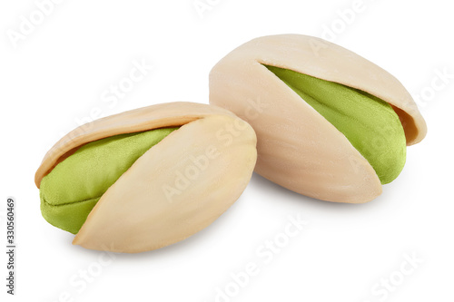 pistachio with leaves isolated on white background with clipping path and full depth of field