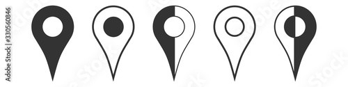 Vector black map pointer icons set on white background
