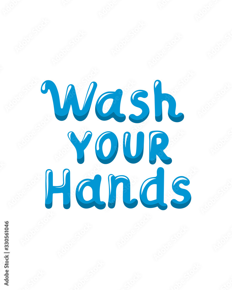 wash your hands. bubble doodle lettering vector. hand drawn illustration. Poster, sticker, badge.