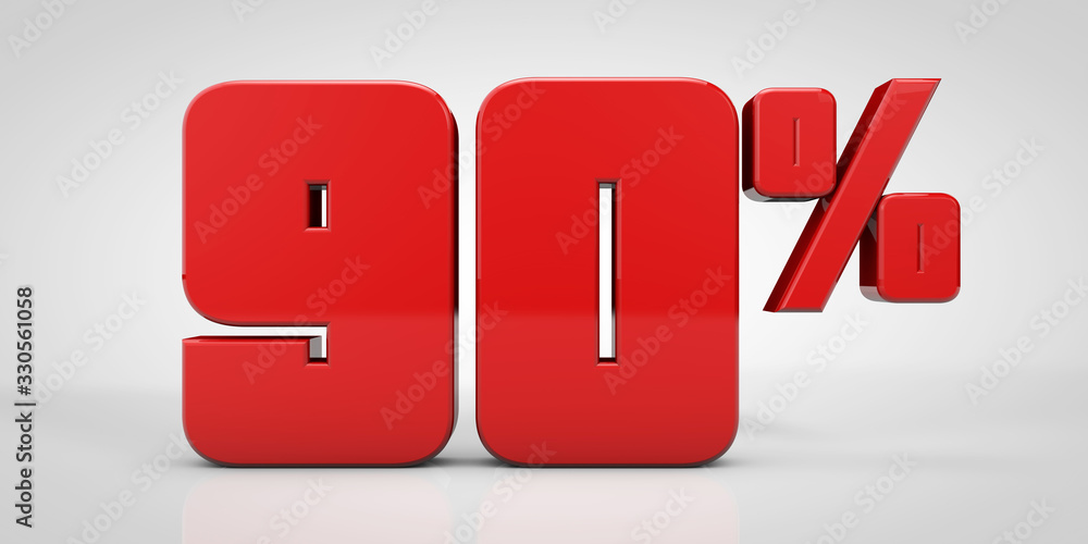 90% red text isolated on white background, 3d render illustration 90% red text isolated on white background, 3d render illustration