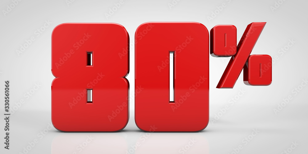 80% red text isolated on white background, 3d render illustration 80% red text isolated on white background, 3d render illustration