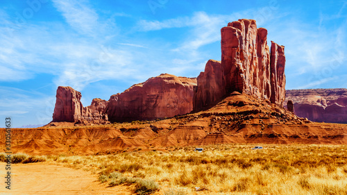 Camel Butte, a massive Red Sandstone Formation in Monument Valley, a Navajo Tribal Park on the border of Utah and Arizona, United States