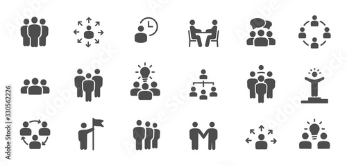 Team work icons. Meeting, group, team, people, conference, leader, discussion, collaboration, research and more. It is easy to edit - stock vector.