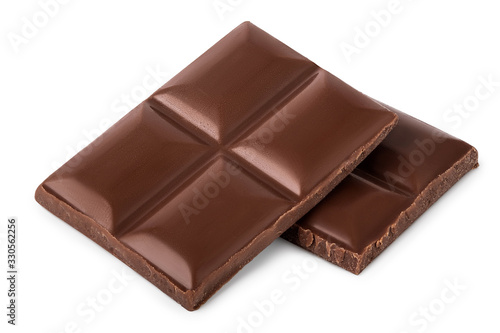 Small dark chocolate pieces isolated on white background with clipping path