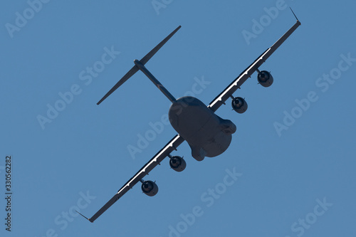 Tail view of a C-17 Globemaster III in a turn