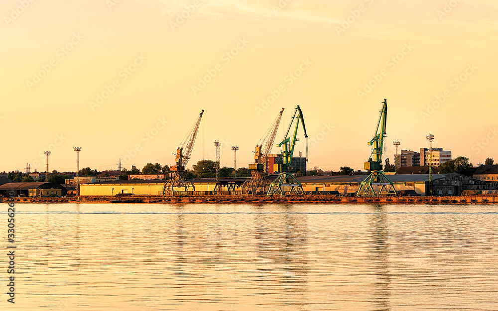 Loading cranes in Port at Baltic sea in Klaipeda