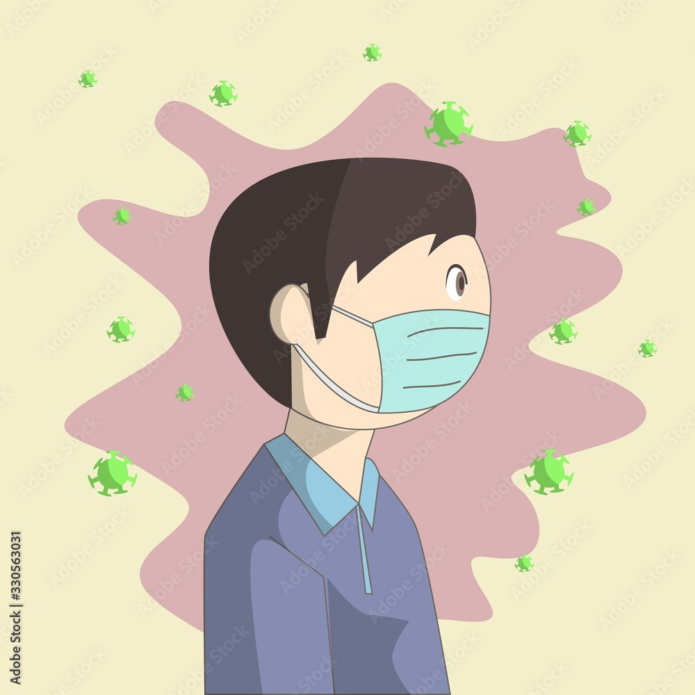 Fototapeta Ilustracja przedstawiająca kogoś w masce walczącego z wirusem