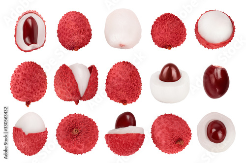 lychee fruit isolated on white background with clipping path and full depth of field, Set or collection photo