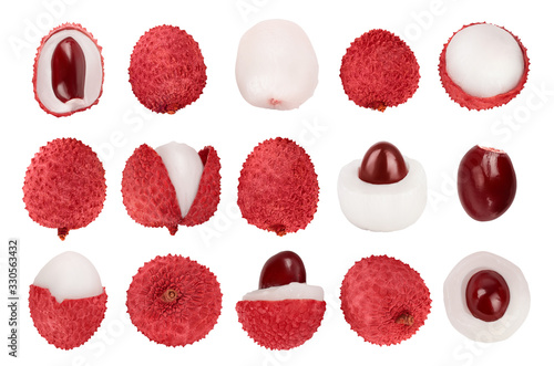 lychee fruit isolated on white background with clipping path and full depth of field, Set or collection