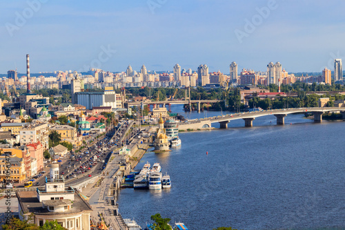 View of the Dnieper river and Kiev cityscape, Ukraine © olyasolodenko
