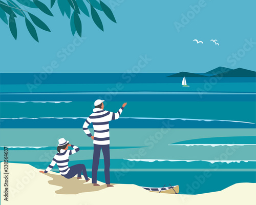 Nautical travel lifestyle flat color vector poster