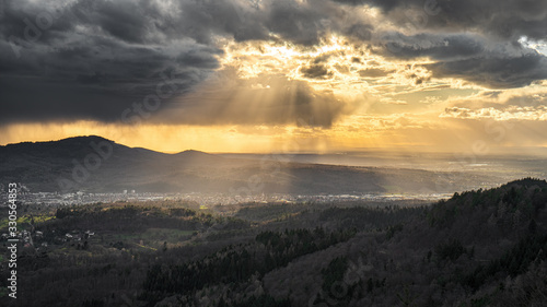 Sun shines through the clouds over the Murg Valley