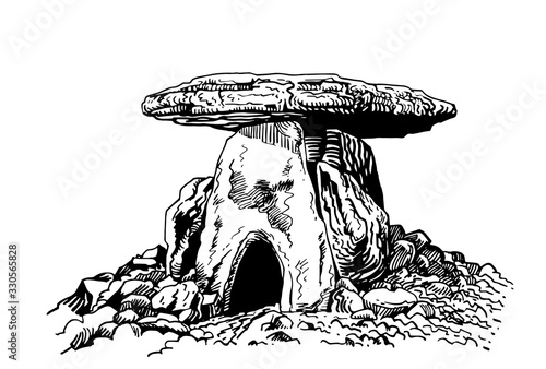 Graphical sketch of dolmen isolated on white background,vector illustration 