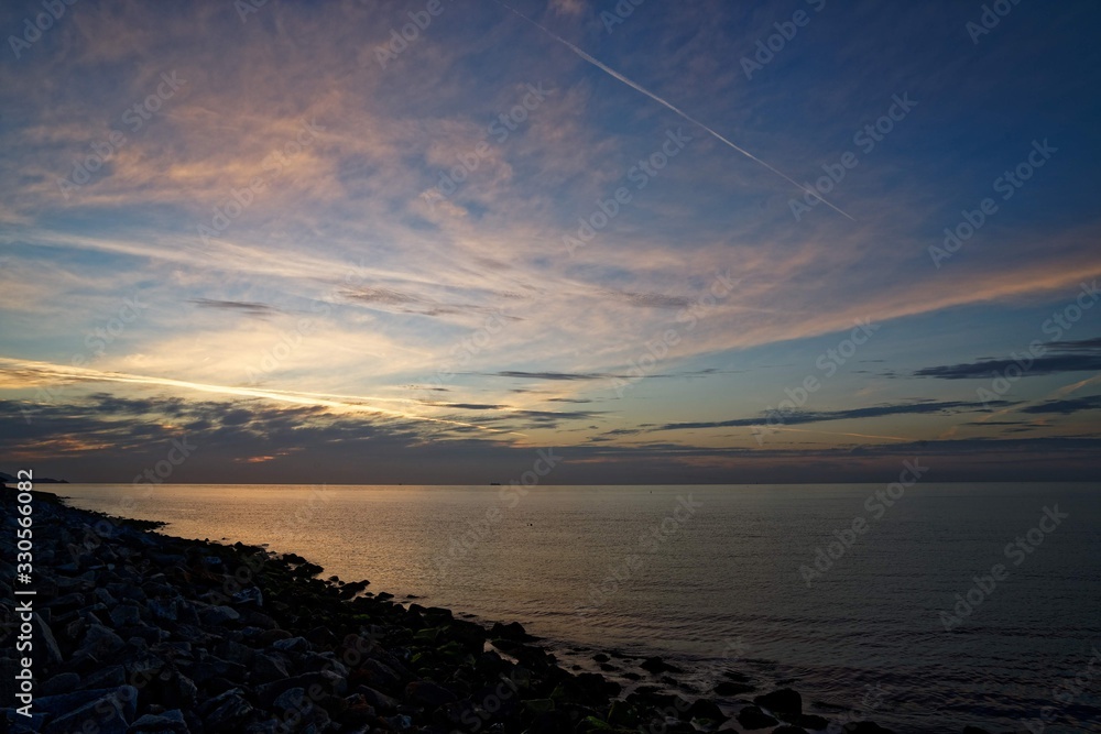 Sunrise over the Irish Sea, Dun Laoghaire, Dublin, Ireland Stock Photo