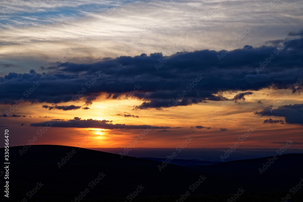 Sunset seen from the Kippure Mountain, Wicklow, Ireland
