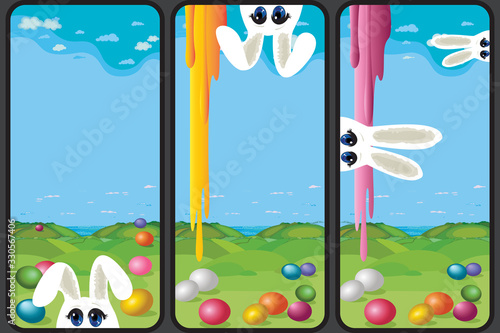 Set of Easter holiday greeting images. Vertical format suitable for smartphone. Vector Illustration