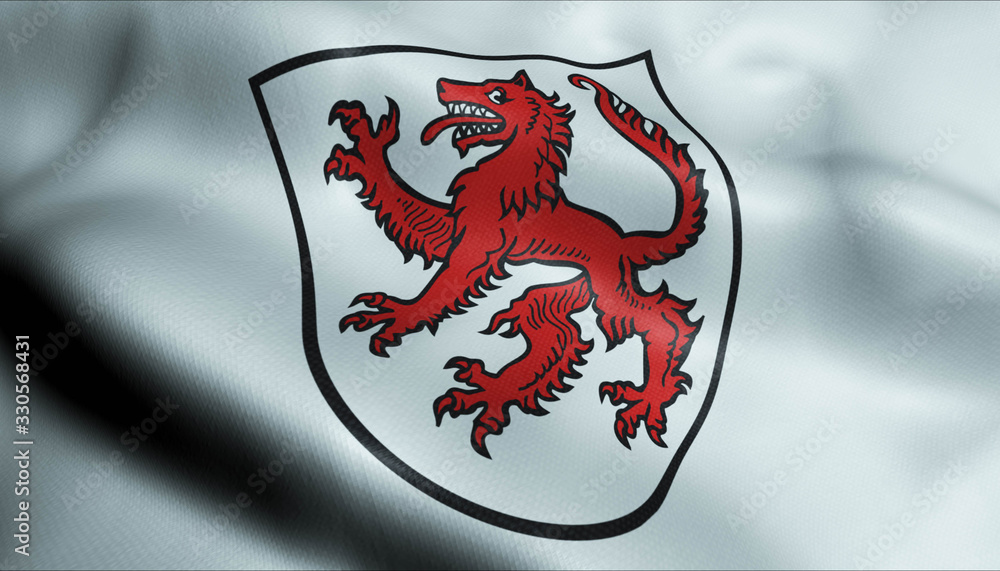 3D Waving Germany City Coat of Arms Flag of Passau Closeup View 3D Waving Germany City Coat of Arms Flag of Passau Closeup View