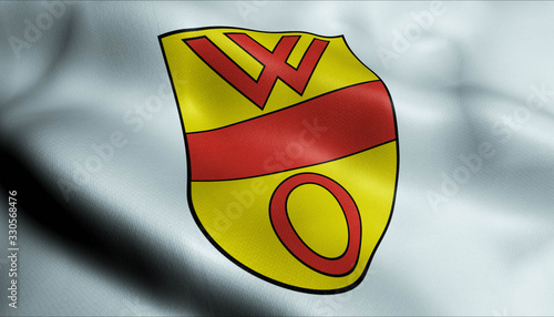 3D Waving Germany City Coat of Arms Flag of Olfen Closeup View photo