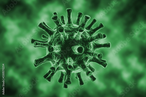 Single virus in 3D, rendering, Covid-19 coronavirus, inside the body