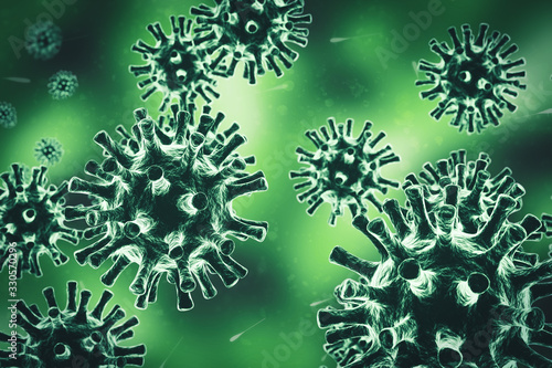 Virus in 3D, rendering, Covid-19 coronavirus, inside the body
