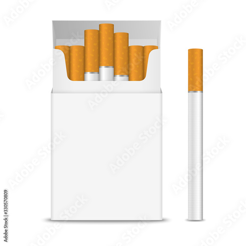 Vector Realistic Opened Clear Blank Cigarette Pack Box and Cigarette Set Closeup Isolated on Transparent Background. Design Template. Smoke Problem Concept, Tobacco, Cigarette Mockup. Front View