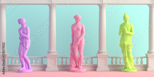 3d-illustration of interior with woman antique statues