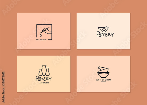Vector layout of business card with logo for art studio, pottery or ceramic studio