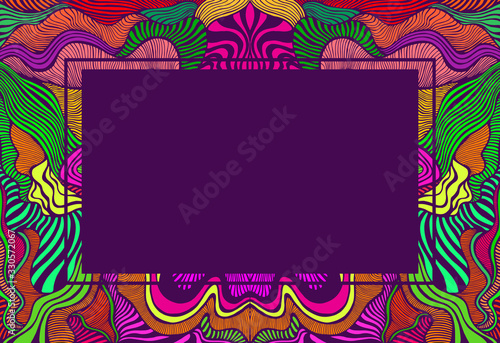 Psychedelic abstract frame with place for text, rainbow multicolor color.