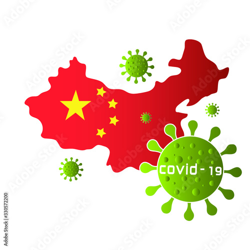 Map of China with deadly corona virus. Corona virus. 3D Rendering. Cavid-19. 