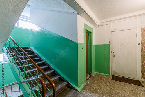 Russia, Moscow- November 15, 2019: interior room apartment modern bright cozy atmosphere. general cleaning, public place, porch. doors, walls, corridors