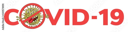 Stop COVID-19. Vector illustration, spooky cartoon virus