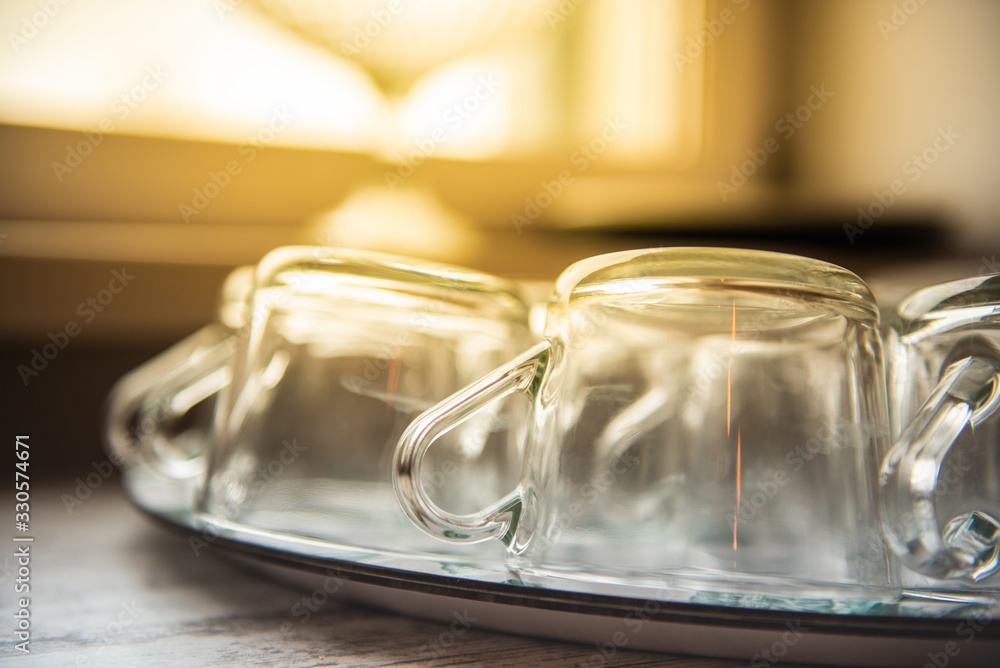 background of transparent glasses with bright sunlight background of transparent glasses with bright sunlight