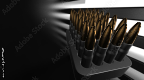 Bullet isolated. Cartridges for rifle and carbine on a black. 3d render