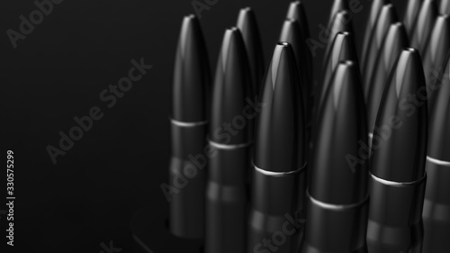 Bullet isolated. Cartridges for rifle and carbine on a black. 3d render