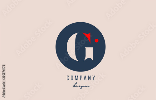 red dot G letter alphabet logo icon design with blue circle for company and business