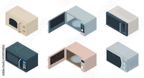 Microwave vector isometric set icon. Vector illustration kitchen oven on white background . Isolated isometric set icon microwave.