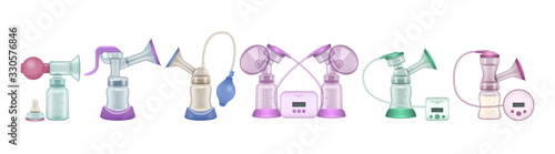 Breast pump realistic set icon. Vector illustration breastmilk on white background . Isolated vector realistic set icon breast pump. photo