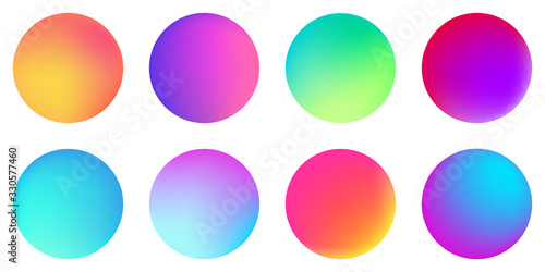 Circle holographic gradients set  spherical buttons.