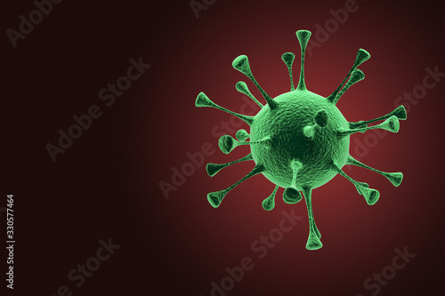 Coronavirus 2019-ncov flu infection medical illustration. Microscopic view of floating pathogen respiratory influenza virus cells. Dangerous asian corona virus, pandemic background covid-19