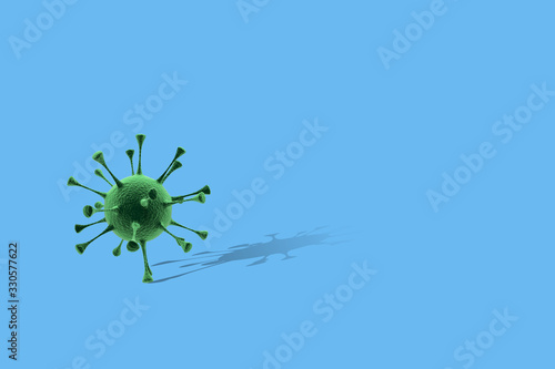 Coronavirus 2019-ncov flu infection medical illustration. Microscopic view of floating pathogen respiratory influenza virus cells. Dangerous asian corona virus, pandemic background covid-19