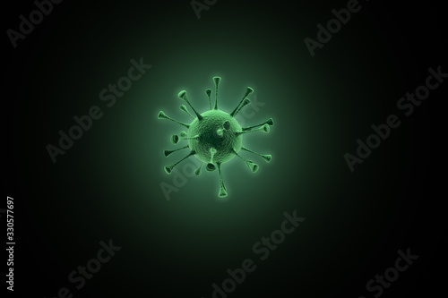 Coronavirus 2019-ncov flu infection medical illustration. Microscopic view of floating pathogen respiratory influenza virus cells. Dangerous asian corona virus, pandemic background covid-19