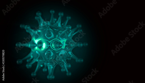 NCov coronavirus, a pandemic. Virus molecule under the microscope close-up. CAVID-2019. 3d rendering.