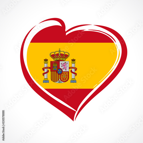 Love Spain, heart emblem in national flag colors. Spanish flag in heart shape for celebration formation Kingdom of Spain, 20 January 1479. Vector illustration