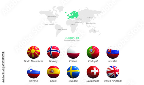 europe countries flag. Flag of Continental Countries. flag ball vector.