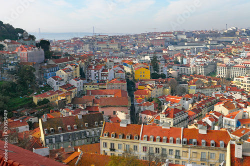 A beautiful morning panorama of Lisbon from the famous Miradouro da Graca viewpoint, Portugal