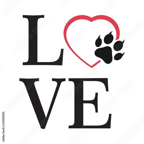 Love with pet footprint . cat and dog paw print inside heart, design for scrap booking, t shirts, posters, textiles, gifts, and pet shop