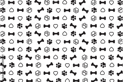 Seamless pattern with dog Paw and Dog Bone, isolated wallpaper background