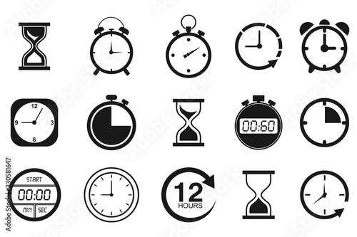 Time and clock icon set. isolated on white, vector Illustration