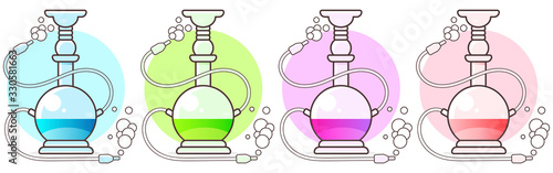 Set Of Hookah Icons. Design Elements Of A Logo , Label, Emblem, Or Sign. Vector